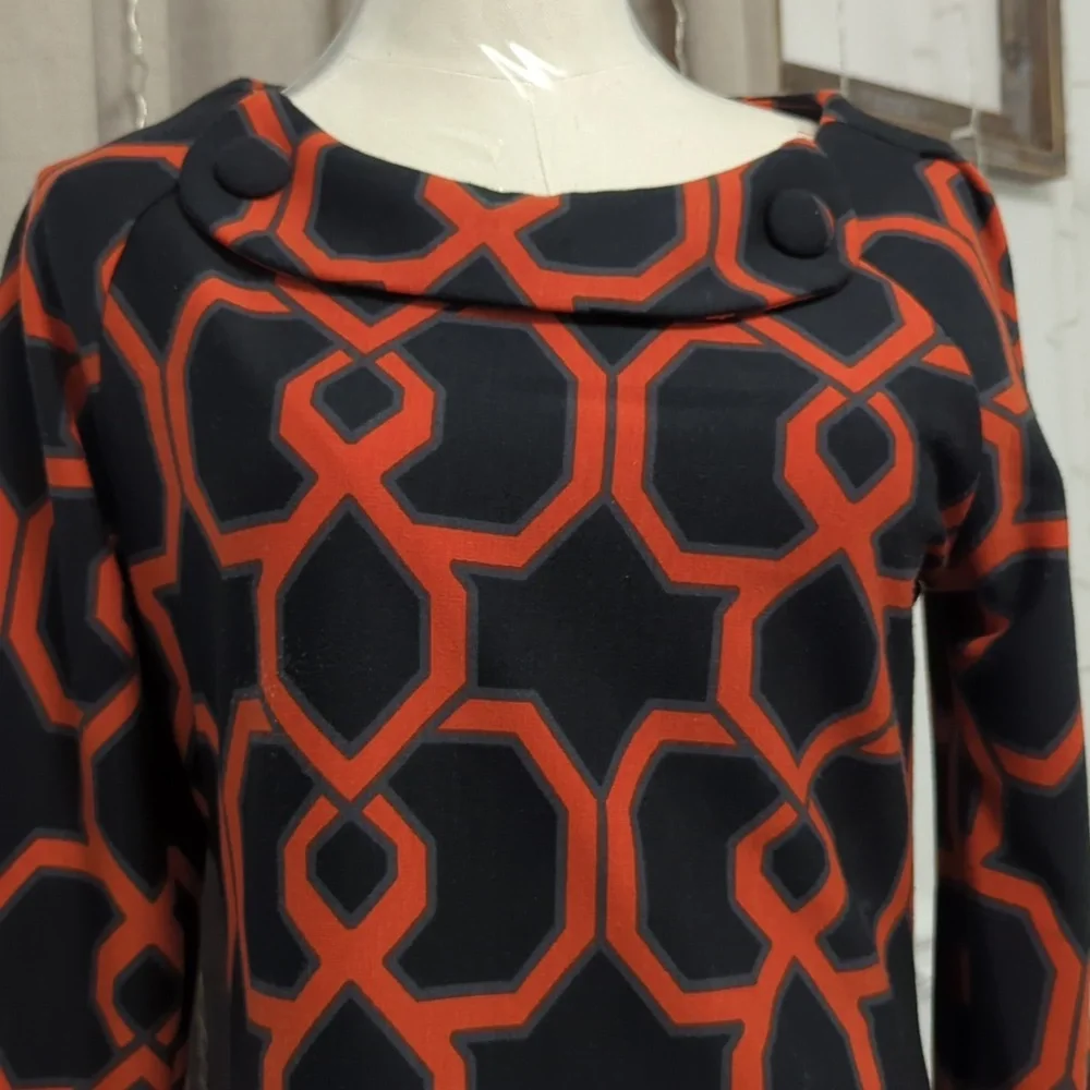 Aryeh Dress geometric Black Orange Sweater knit dress size S
